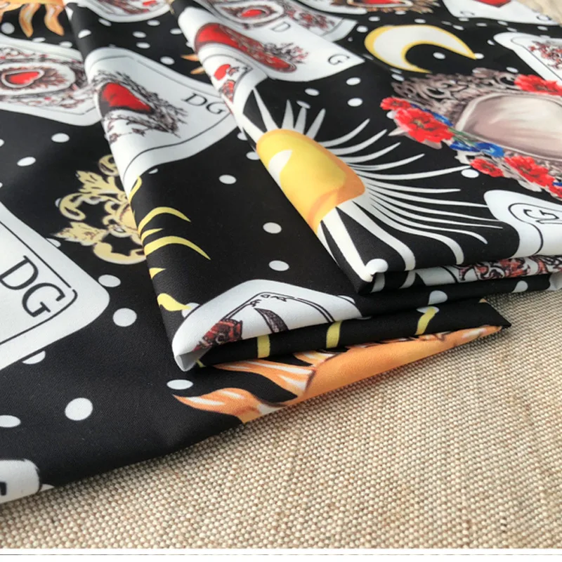 Playing Card Printed Polyester Satin Fabric for Shirt Dress Brand Fashion Design Poplin Cotton Fabrics Wholesale Cloth Sewing