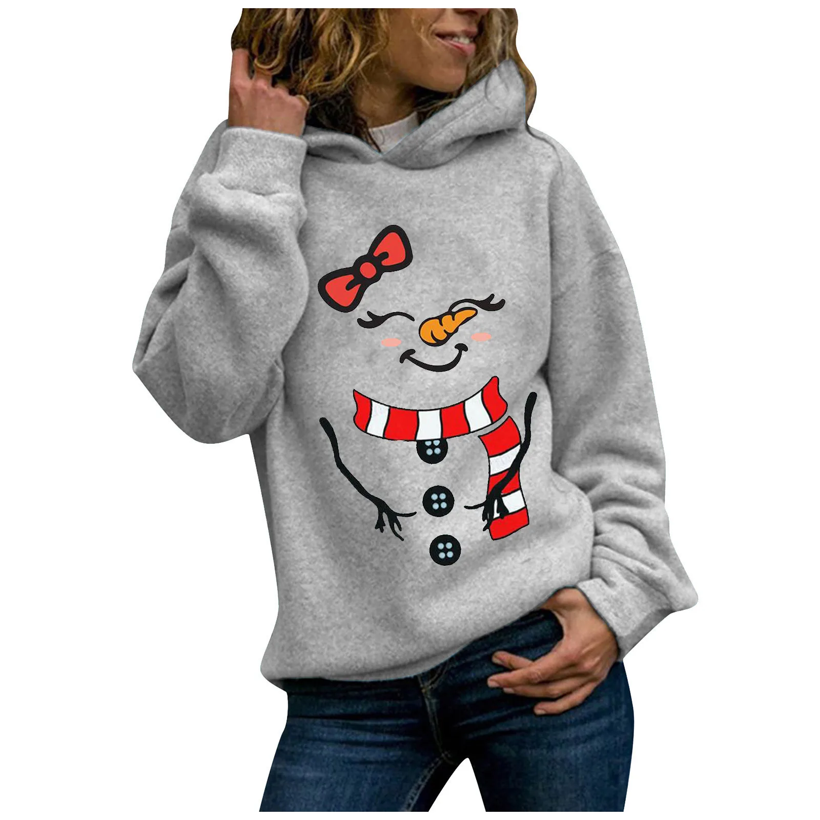 

New Women Christmas Hoodies Cartoon Snowmen Printing Hooded Sweatshirt Women Fashion Harajuku Hoodie Pullovers Clothes for Teens