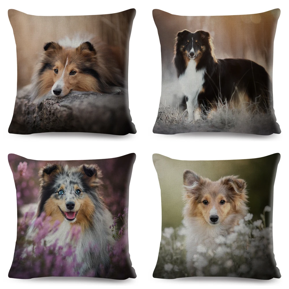 Shetland Sheepdog Cute Pet Animal Dog Printed Pillowcase Decor Cushion Cover for Sofa Home Car Polyester Pillow Case 45*45cm