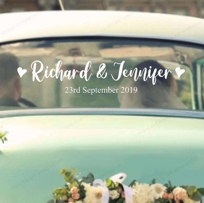 1pc 57x13cm Just Married Car Custom Name Sticker Wedding Decorations Rustic Wedding Decor Vinyl Decals Removable Window Murals