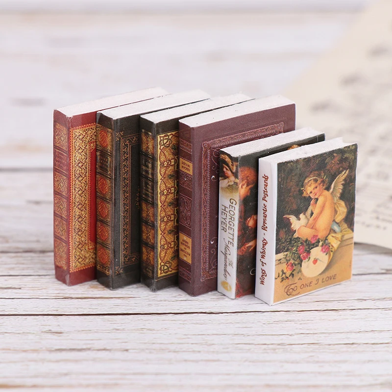 6Pcs/set 1/12 Dollhouse Vintage Miniature Book Model Notebook Doll House Furniture Decor