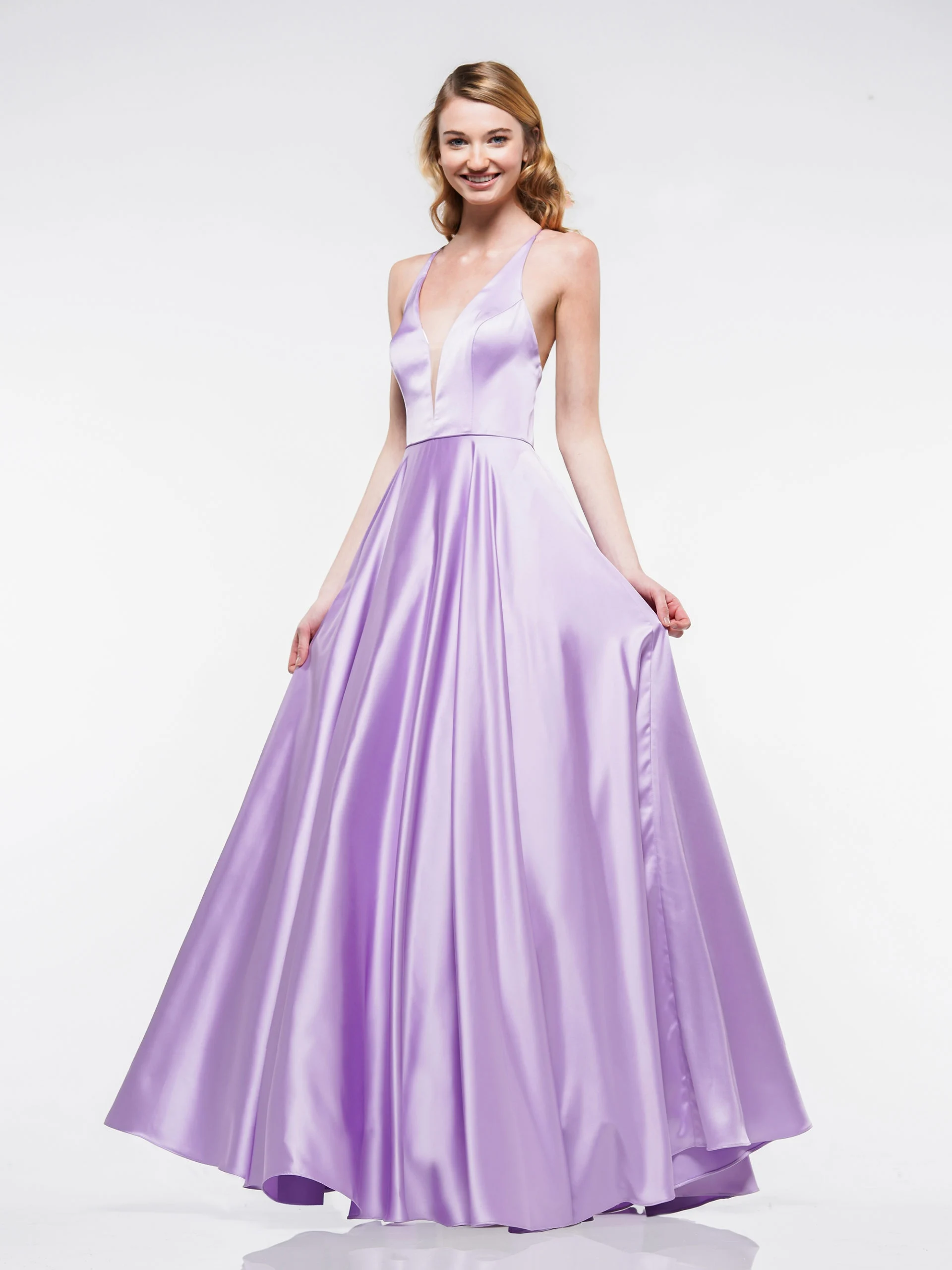 Simple Evening Dresses Backless Lilac Satin Woman Party Dress for Wedding A Line V Neck vestidos de fiesta de noche Women Dress