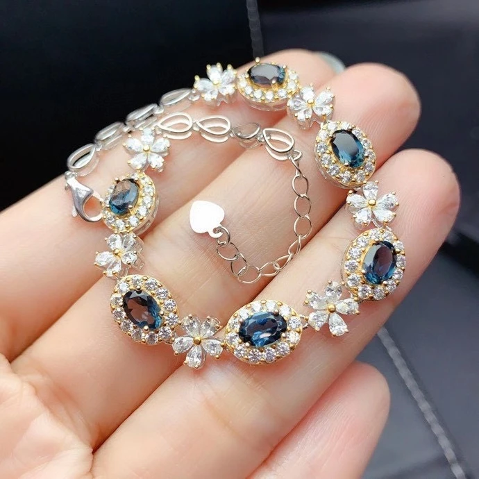 KJJEAXCMY fine jewelry S925 sterling silver inlaid natural blue topaz new Girl lovely hand Bracelet Support test Chinese style