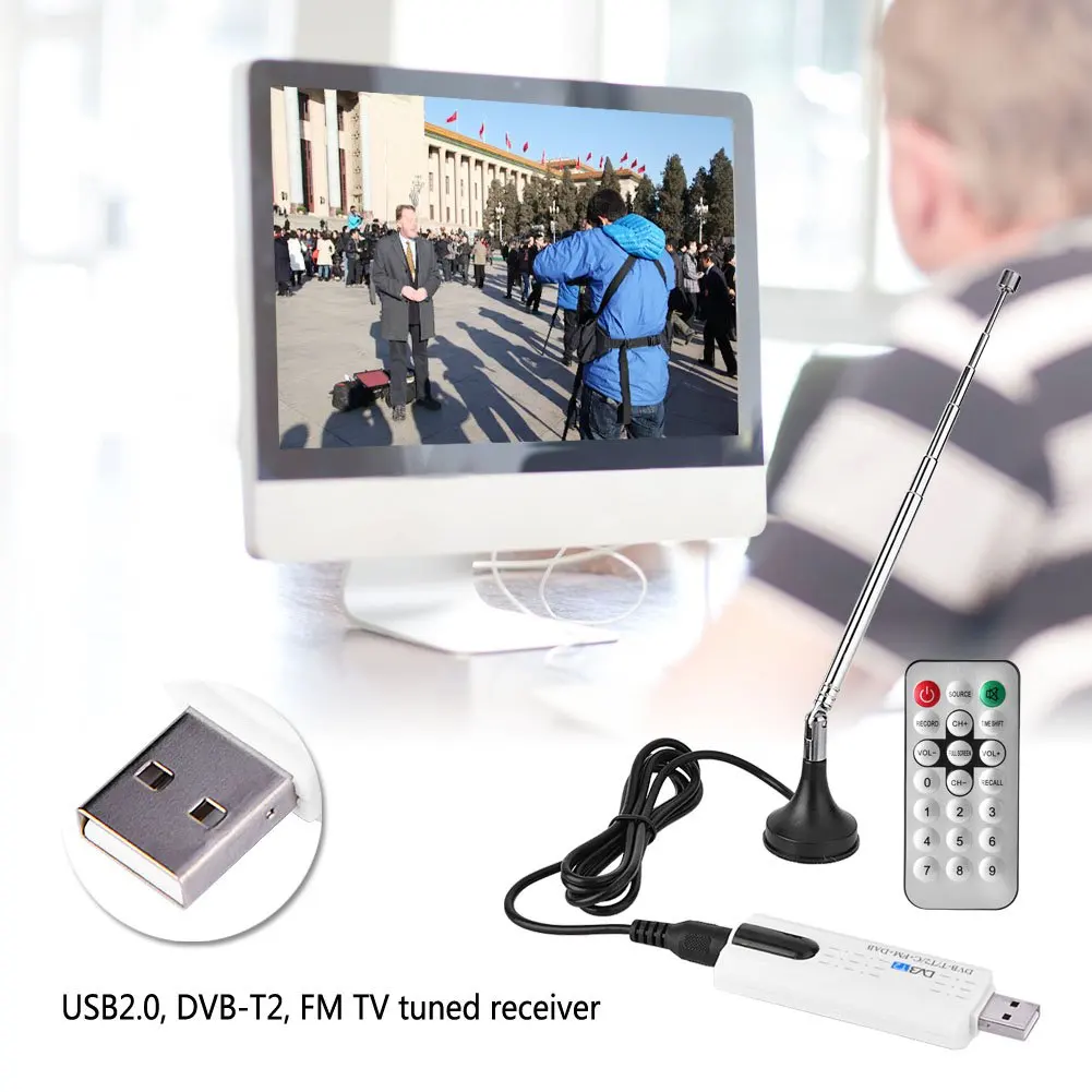 Woopker USB TV Stick Tuner Digital Satellite DVB T2 DVB-T/C FM DAB with Antenna Remote HD 1080P MPEG-2 MPEG-4 H.264 TVs Receiver