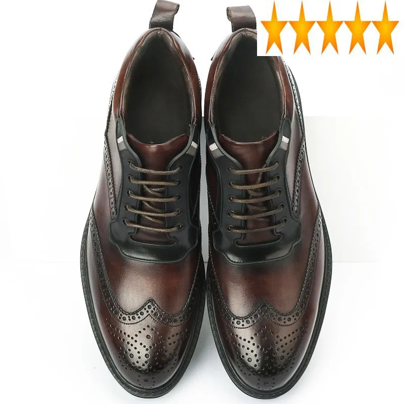 

Leather Genuine Mens Business British Style Vintage Brogue High Quality Cowhide Flat Non-Slip Casual Shoes