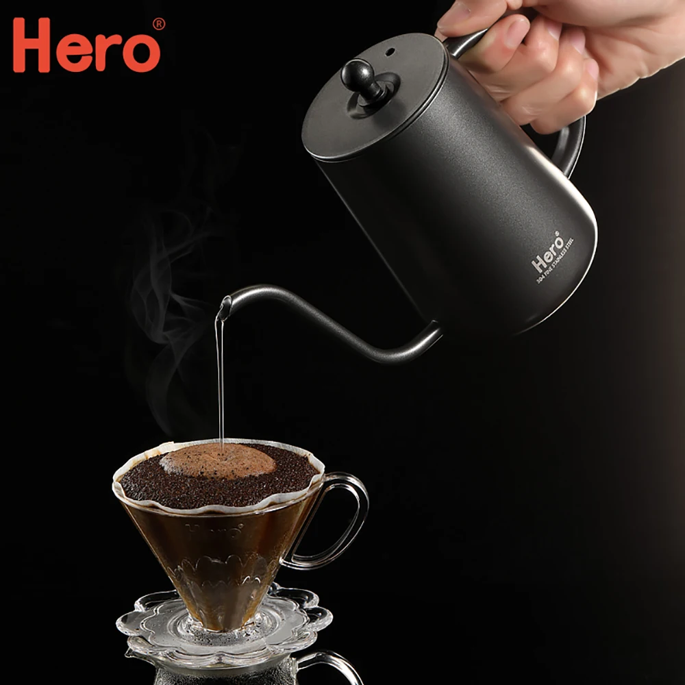 Hero Coffee Kettle Coffees Tea Pot Drip Kettles Hand Punch Coffee Pot Food Grade Stainless Steel Gooseneck Drip Kettles 420ml