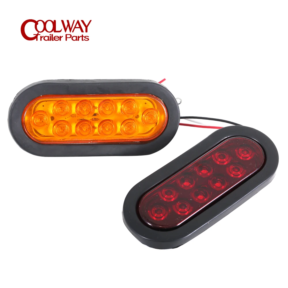 Trailer Truck LED Sealed Oval Stop Turn Tail Light Marine Waterproof Including 3 Pin Water Tight Plug with Wires and Grommet