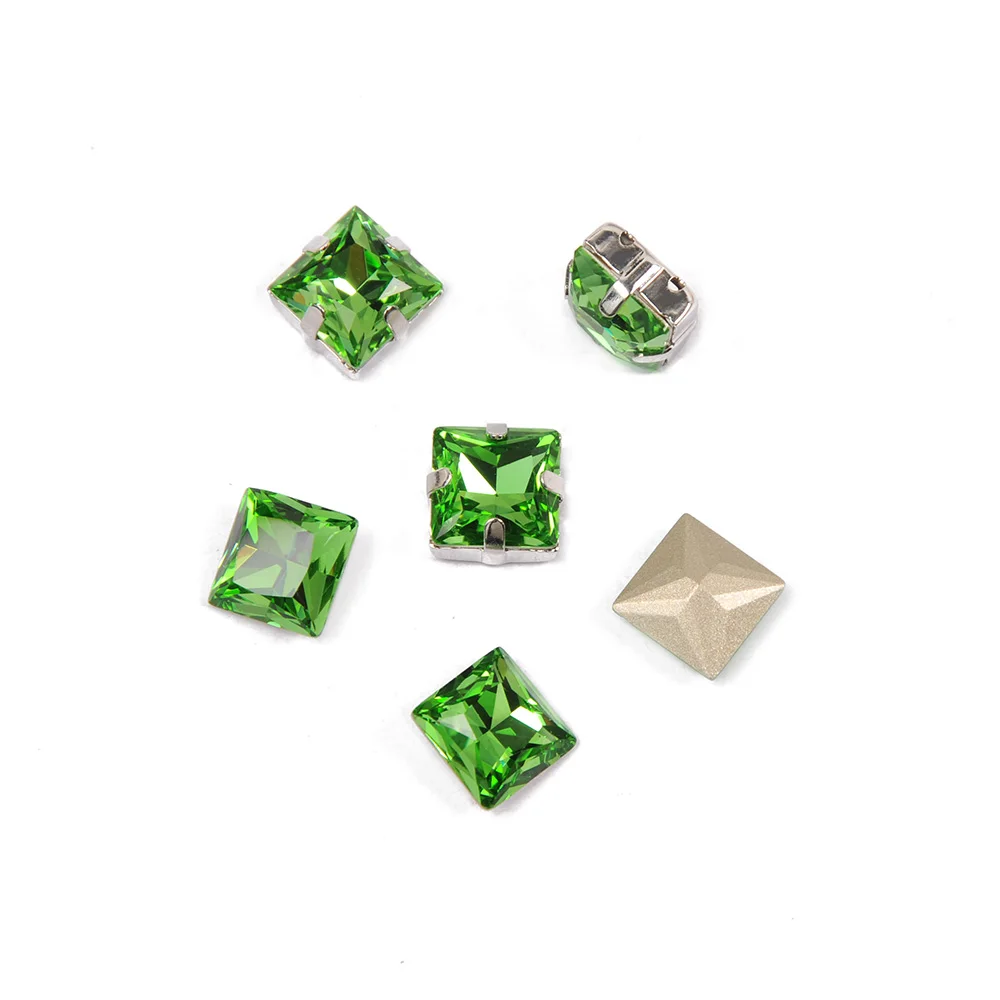 YANRUO 4447 Peridot Princess Square Stones Strass Pointback Rinestones Cristal Glass Bling Claw Setting Jewelry DIY