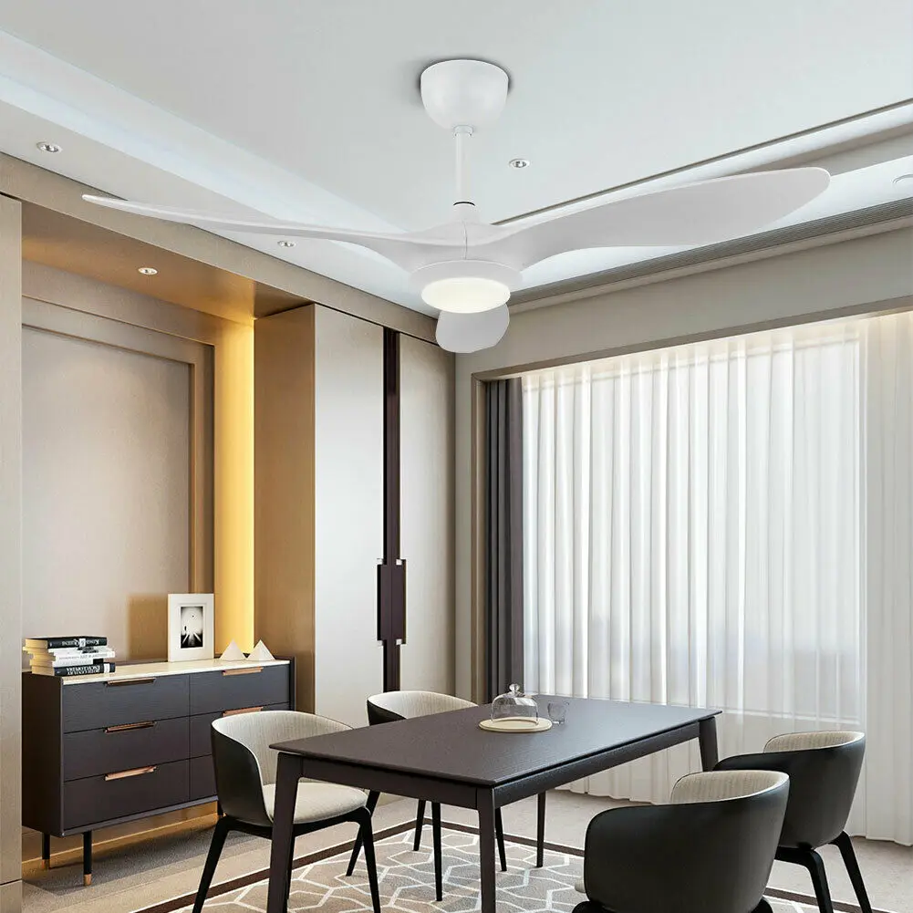 OUKANING 48" 3 Speeds 3 Colors Ceiling Fan with LED Light, Modern Minimalist Style Fan Chandelier with Remote Control