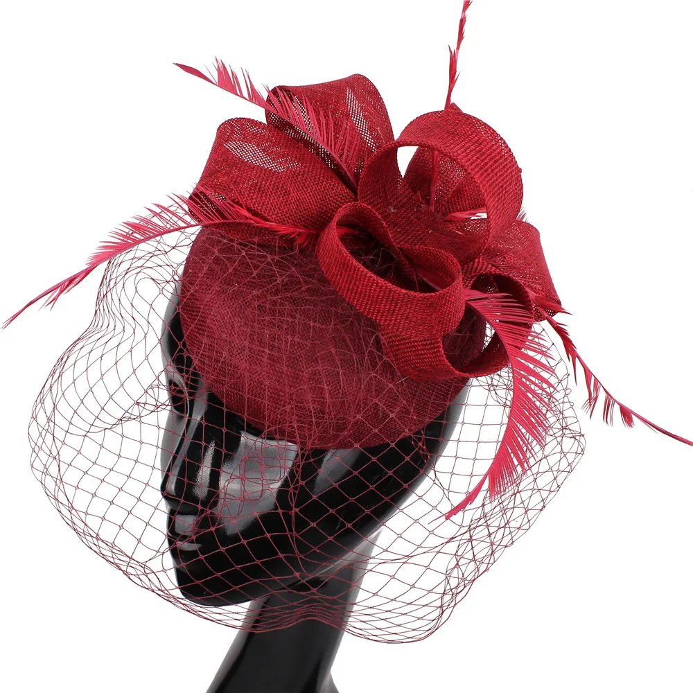 Frauen Fascinator Hut Nachahmung Sinamay Feder Tee Party Pillbox Blume Derby Milli nery Kirche Cocktail Kopf bedeckung neues Design – Detail 18