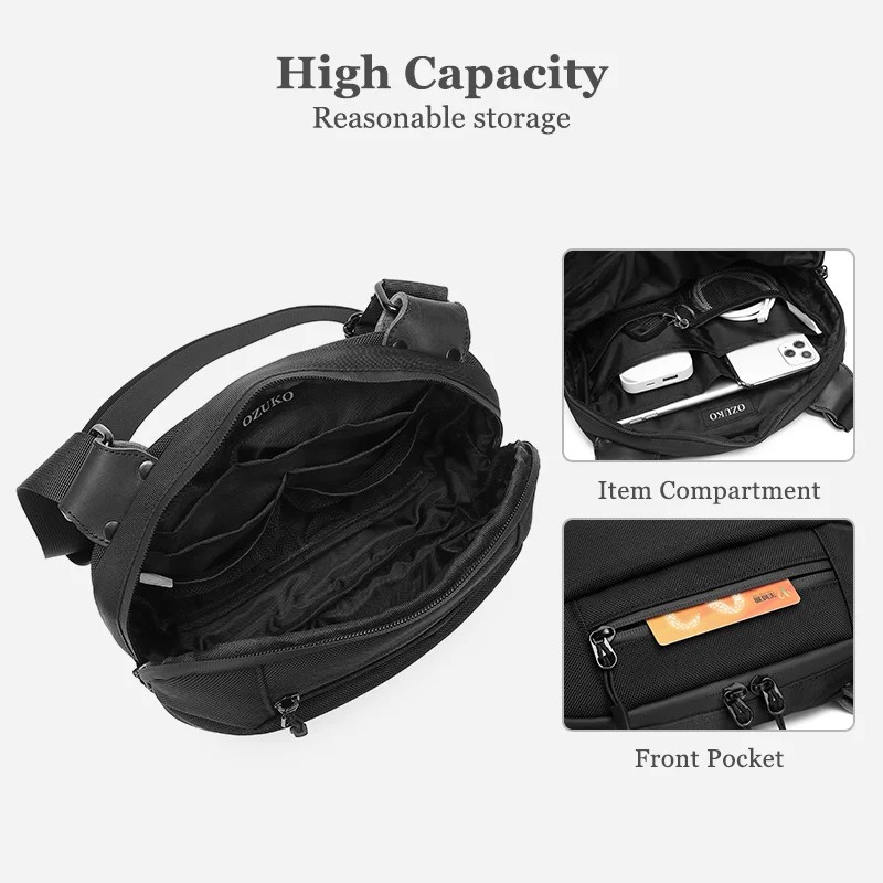 Imagem -03 - Ozuko para Homens Jovens Bolsa de Ombro à Prova Impermeável Água Masculino Mensageiro Bolsas Moda Crossbody Bolsa para Adolescente Leve Bolsa Viagem Alta Qualidade