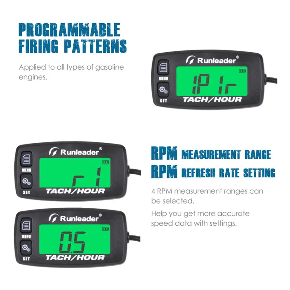 Inductive Tachometer Track Oil Change Hour Meter Backlit Digital Tach Hour Meter  for 2 or 4 stroke gasoline engine maintenance,