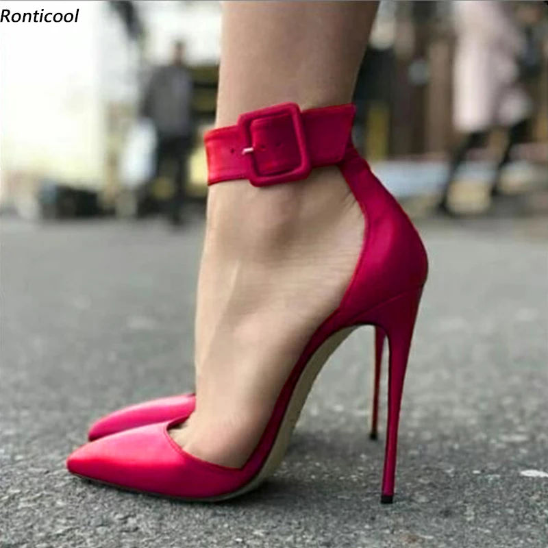 Ronticool Handmade Women Pumps Sexy Buckle Stiletto High Heel Pointed Toe Gorgeous 9 Colors Dress Shoes Ladies US Plus Size 5-15