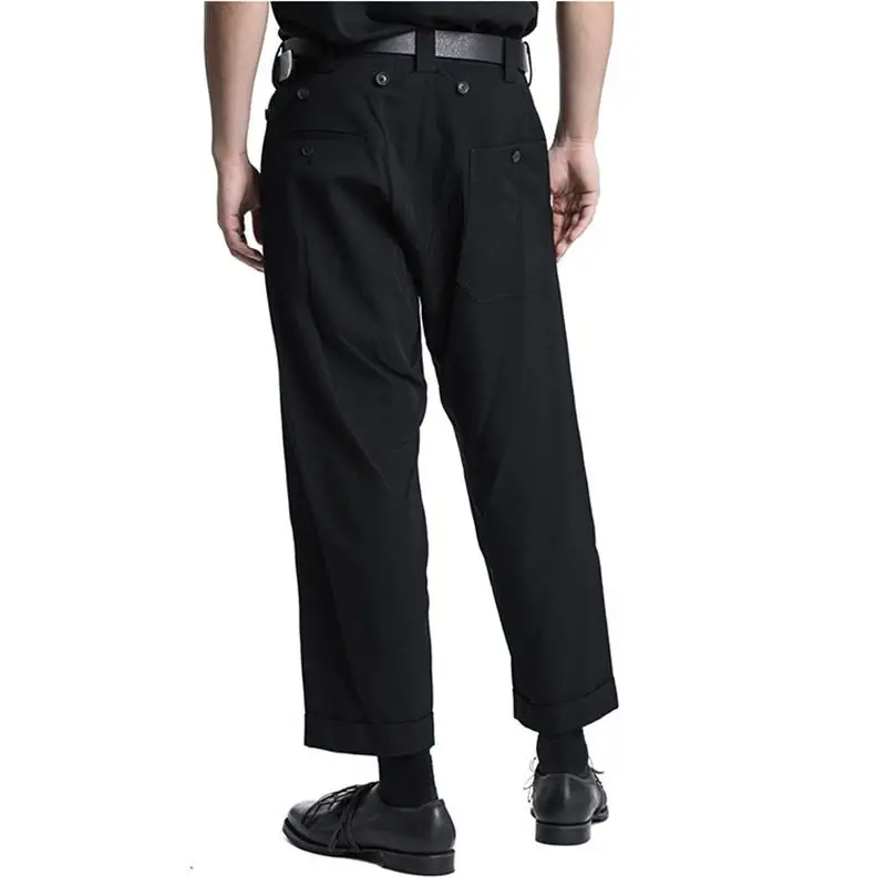 Spring And Autumn Men's Double-Layer Irregular Design Curled Skirt Nine Cone Pants Pure Color Single Pant Legs Pleated