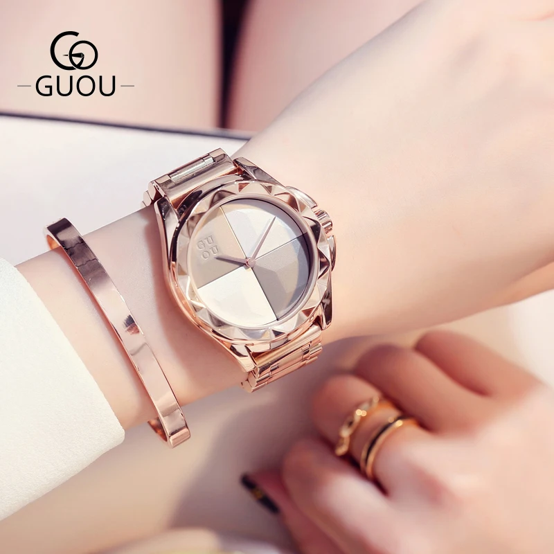 Fashion Guou Top Brand Watches Women Luxury Ladies Watch Blush Paragraph Tide Quartz Trend Full Stainless Steel Saat