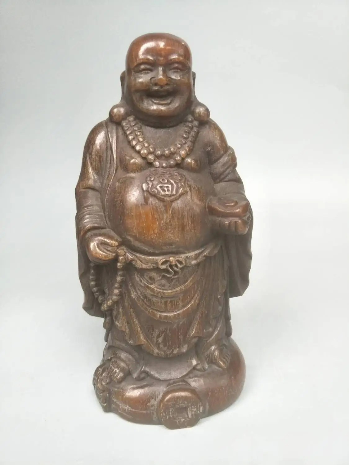 Antique Old Chinese Rhinoceros horn statue,Buddha sends wealth,Hand-carved,best adornment&collection, Free shipping