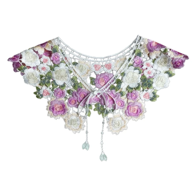 

Fairytale Decorative Fake Collar Lace Shawl Wrap Embroidery Floral Capelet Dickey Mini Cape Women Detachable Necklace