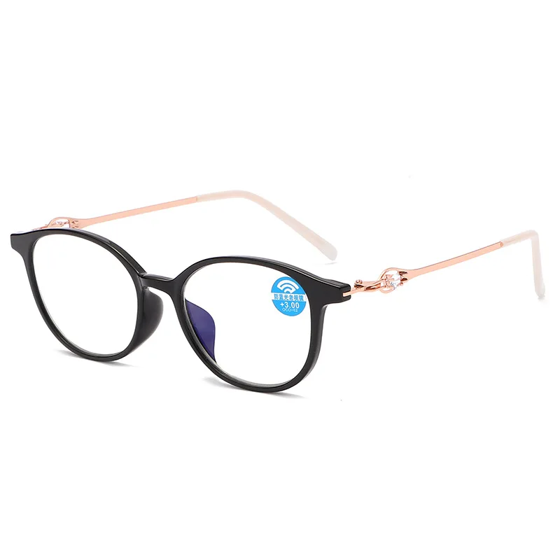 Fashion Women Full-rim Circular Reading Glasses Blue cut Diamond-set Reader Lady Anti-fatigue Eyewear