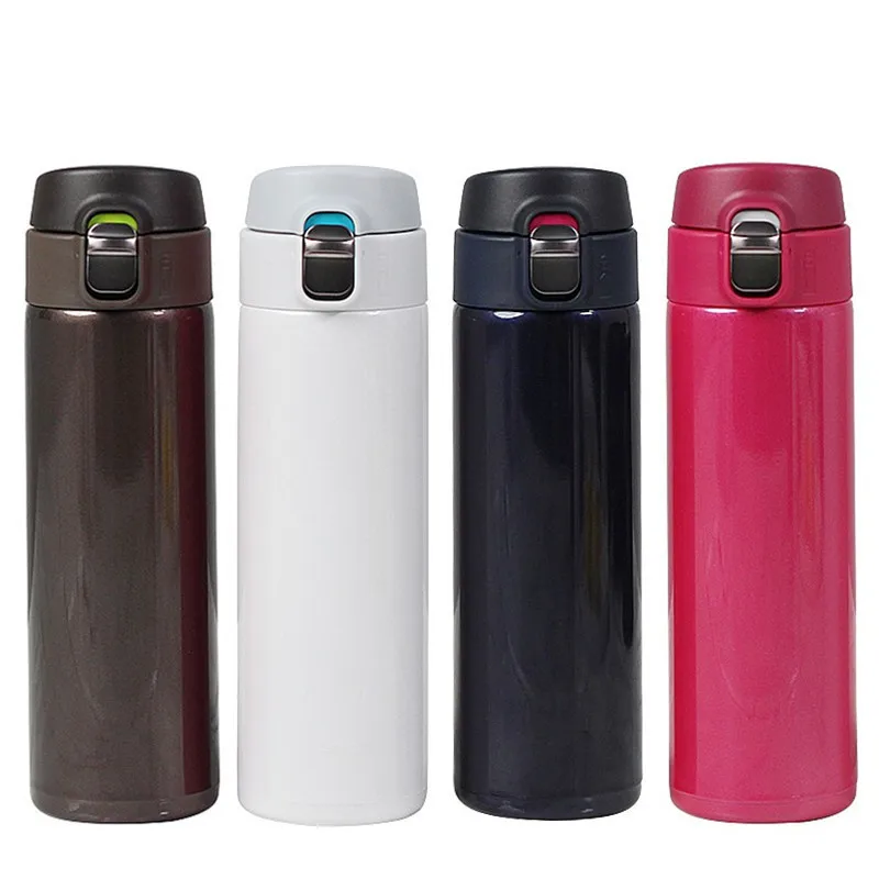 Bpa-Free 450ml 4 Colors One Hand Open Vacuum Flasks Double Wall 304 Stainless Steel Thermos Cup Pop-up Lid Thermals Water Bottle