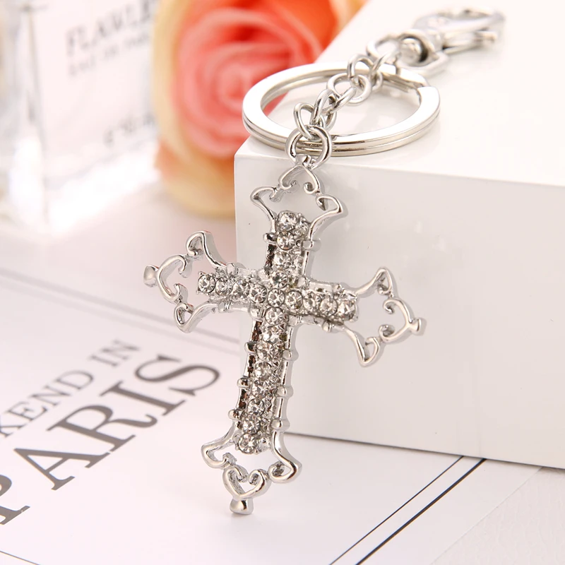 2019 Explosion models fashion rhinestone hollow devout cross bag key ring birthday party gift free shipping