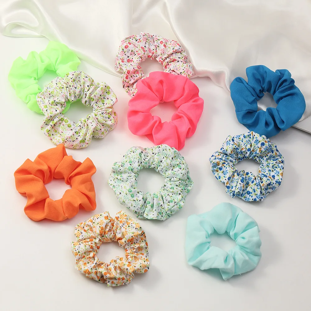 

2Pcs Lovely Floral Bright Neon Color Hair Ties Set Girls Fashion Colorful Hair Scrunchies Elastic Rubber Bands Simple Hair Bands