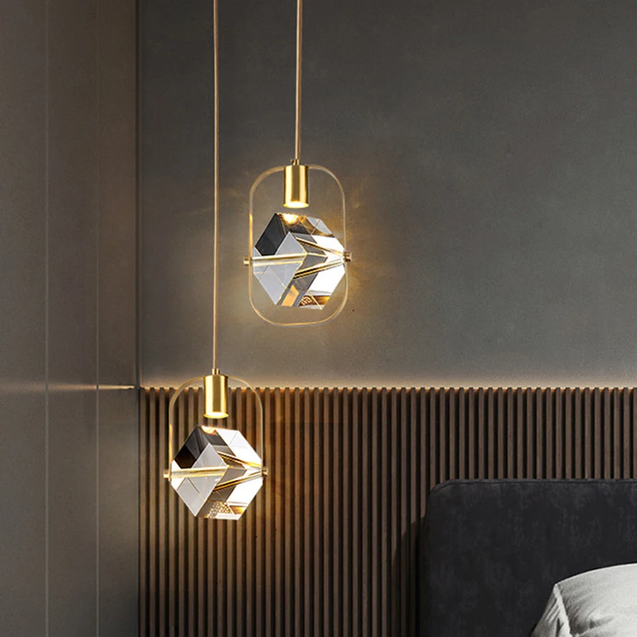 

Modern Luxury Crystal Led Pendant Light Living room Dining Room Kitchen Glass Hanging Light Bedroom Bedside Pendant Lamps