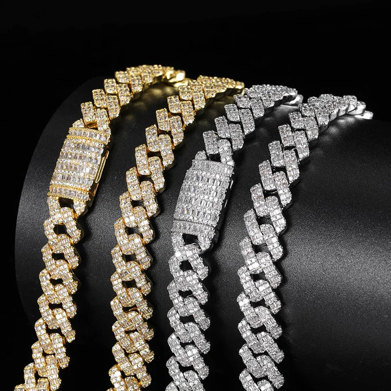 

10mm wide Hip Hop Micro Paved Cubic Zirconia Bling Iced Out Square Cuban Miami Link Chain Necklaces for Men Rapper Jewelry