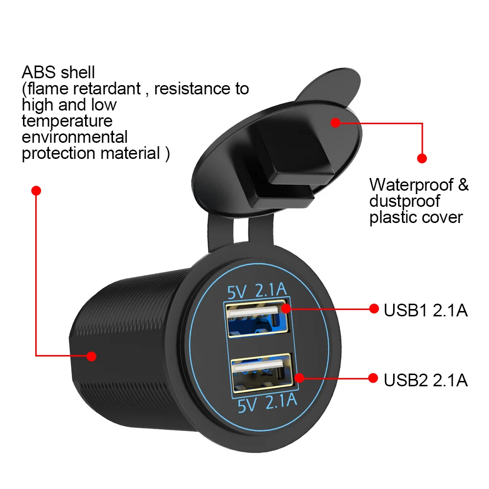 Dual USB Chargers Power Adapter for Auto Motorcycle Truck Socket  5V 4.2A Output Port 12V/24V Input With Cover Car Accessories