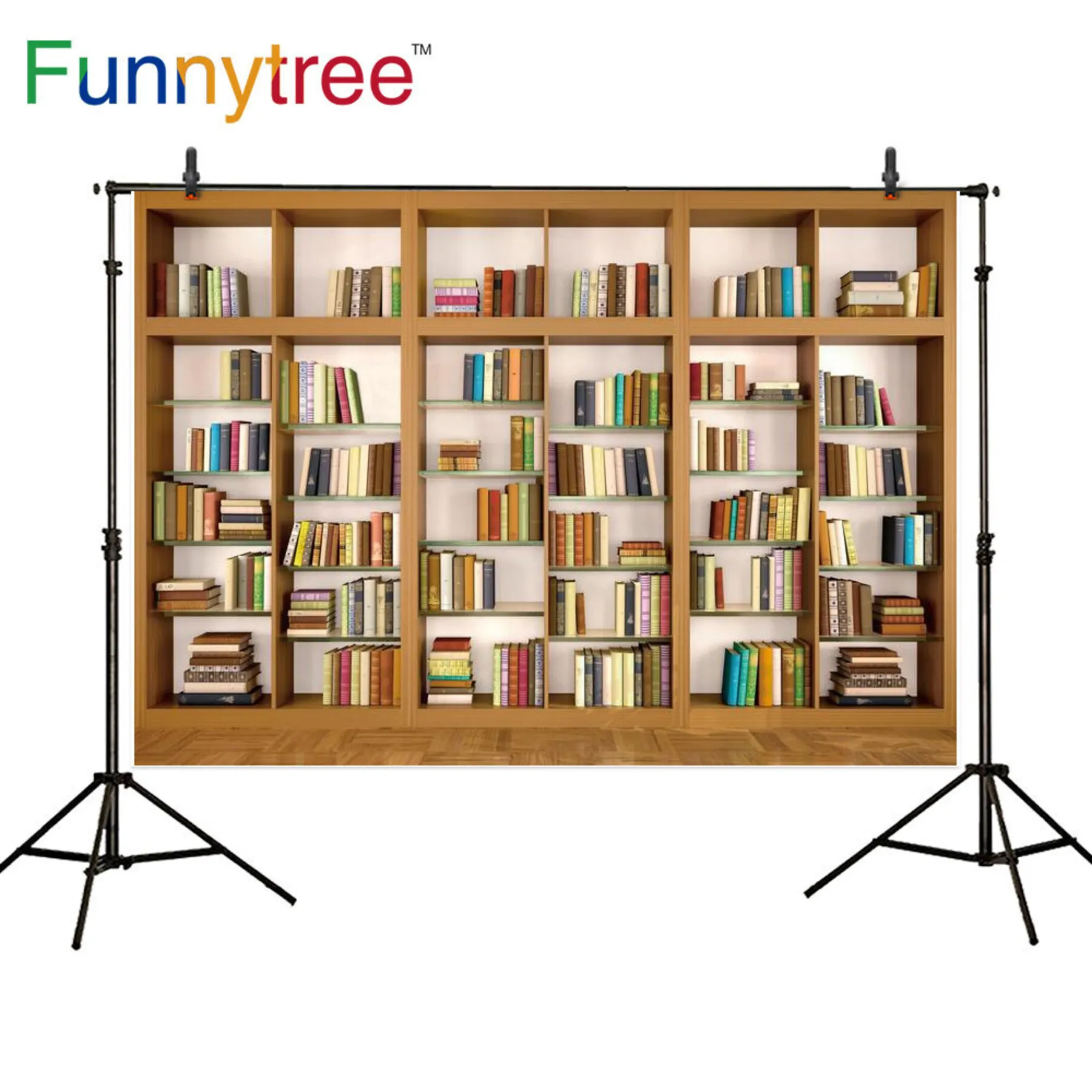 Funnytree 7x5ft Library Office Wooden Backdrop for Video Conference School Video Home Party Decoration Photography Background  