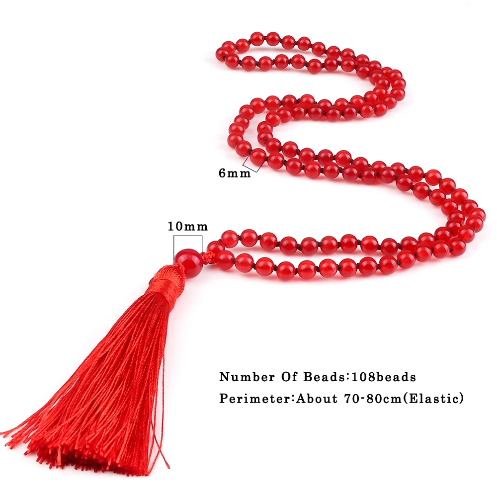 108 Mala Beaded Tassel Necklace Tiger Eyes Turquesa Meditation Yoga Jewelry Women Malachite Bohemian Ethnic Amazonite Necklace