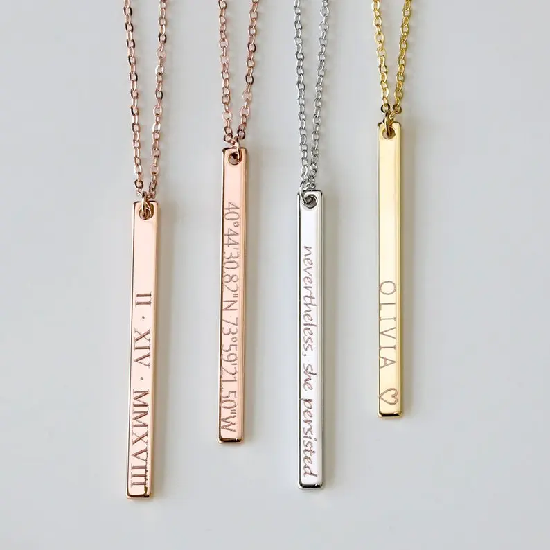 Mothers Day Gift Idea Name Necklace women Gift Personalized Necklace Vertical Bar Necklace Friendship Jewelry Graduation Gift