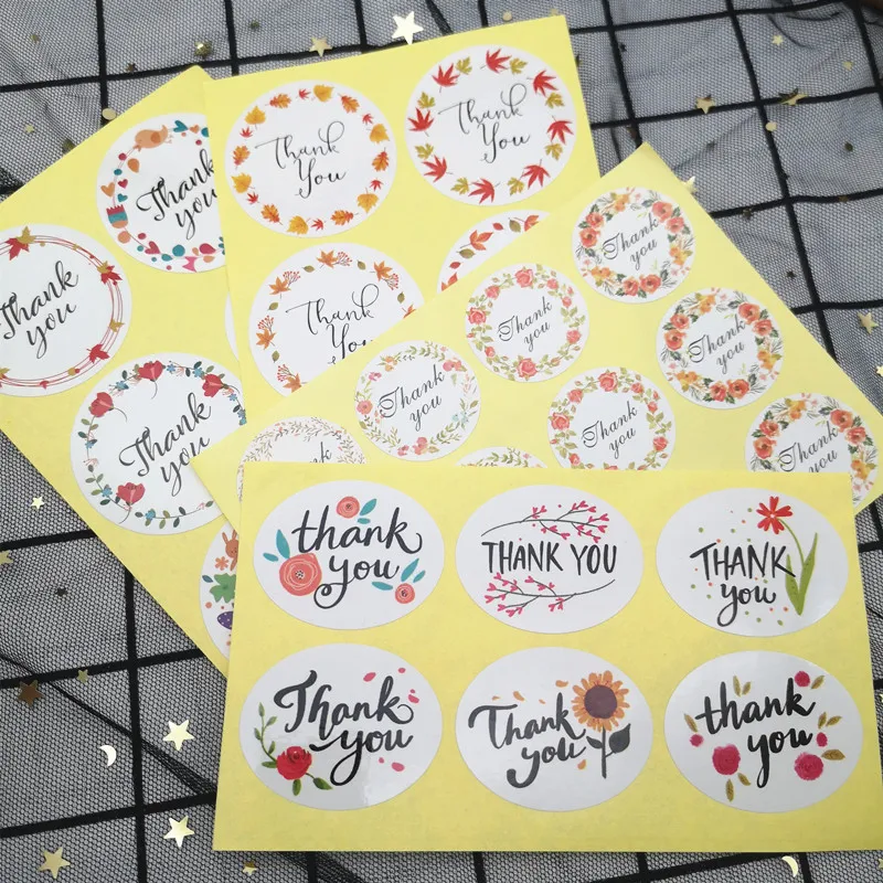 10sheets Thank You Floral Seal Sticker Flower Round Gift Paper Label Sticker Bag Candy Box Sealing Decor wedding Baking Stickers