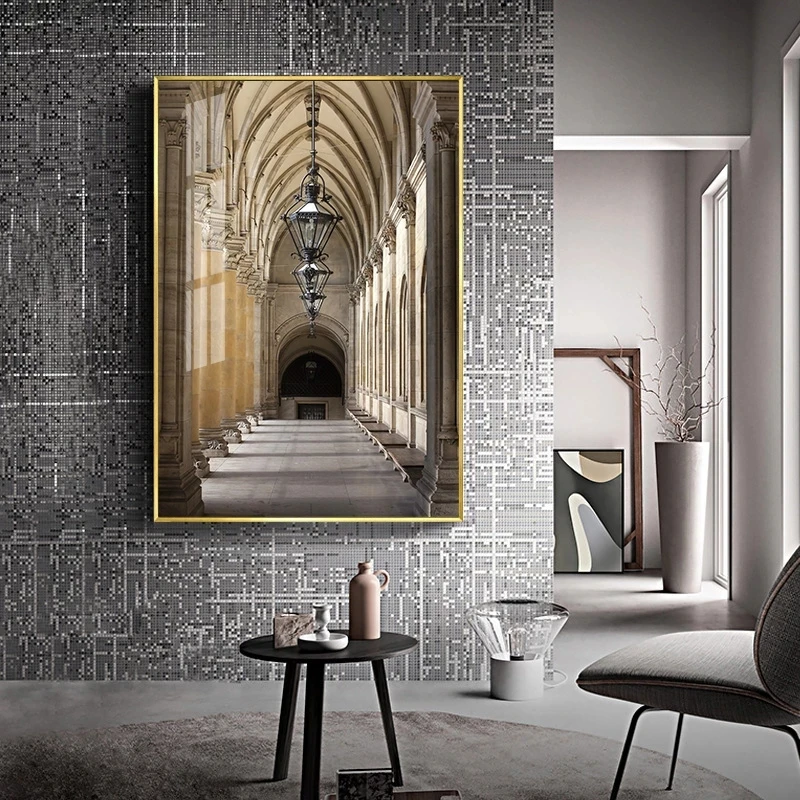 2 pcs Church Corridor Architectural Posters Wall Art Picture for Living Room Canvas Prints Entrance Painting Modern Home Decor