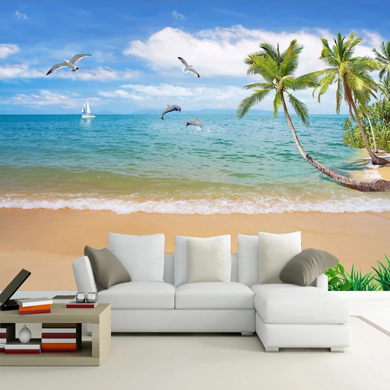 Custom 3D Wallpaper Summer Seascape Sandy Beach Poster Wall Painting Living Room Bedroom Photo Wall Paper Papier Peint Mural 3D