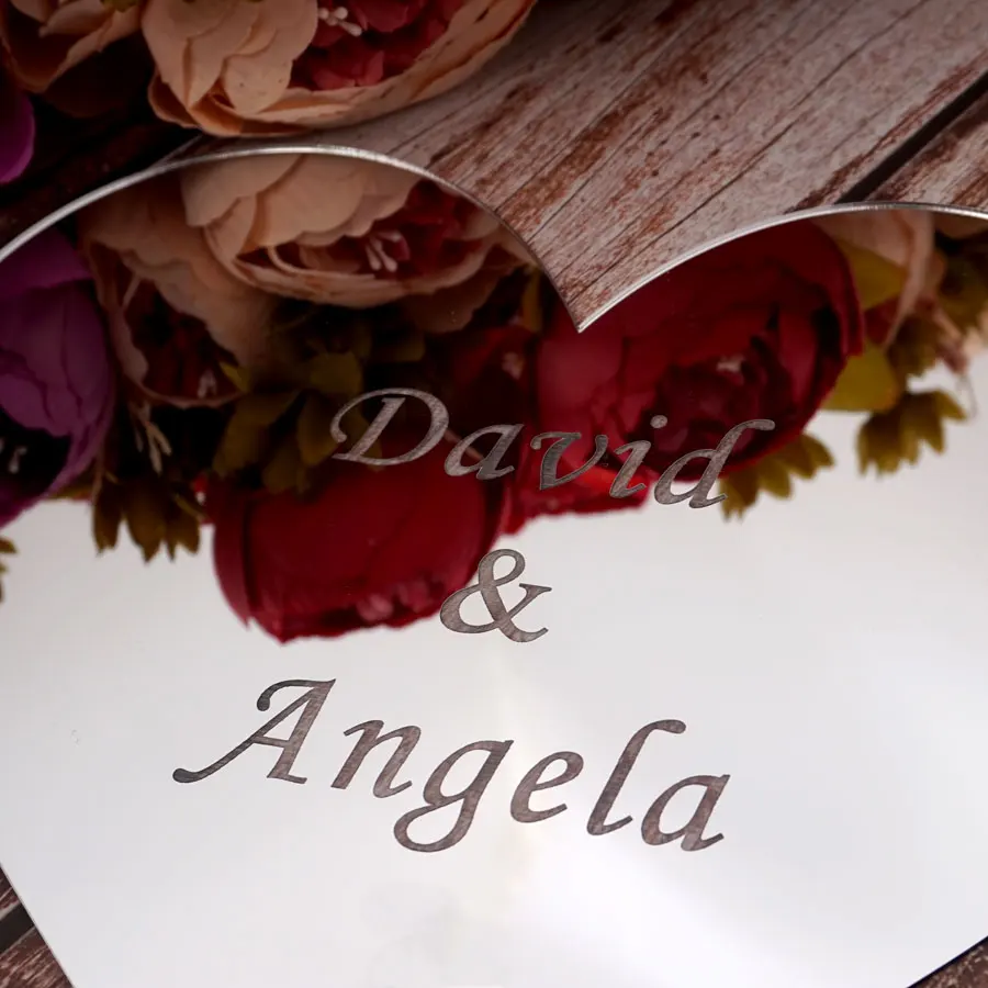 Personalisierter Herz-Stil, Hochzeit, Event, Party, Tischdekoration, Gastgeschenke, Requisite, individueller Name, Acrylspiegel als Verlobungsgeschenk – Detail 4