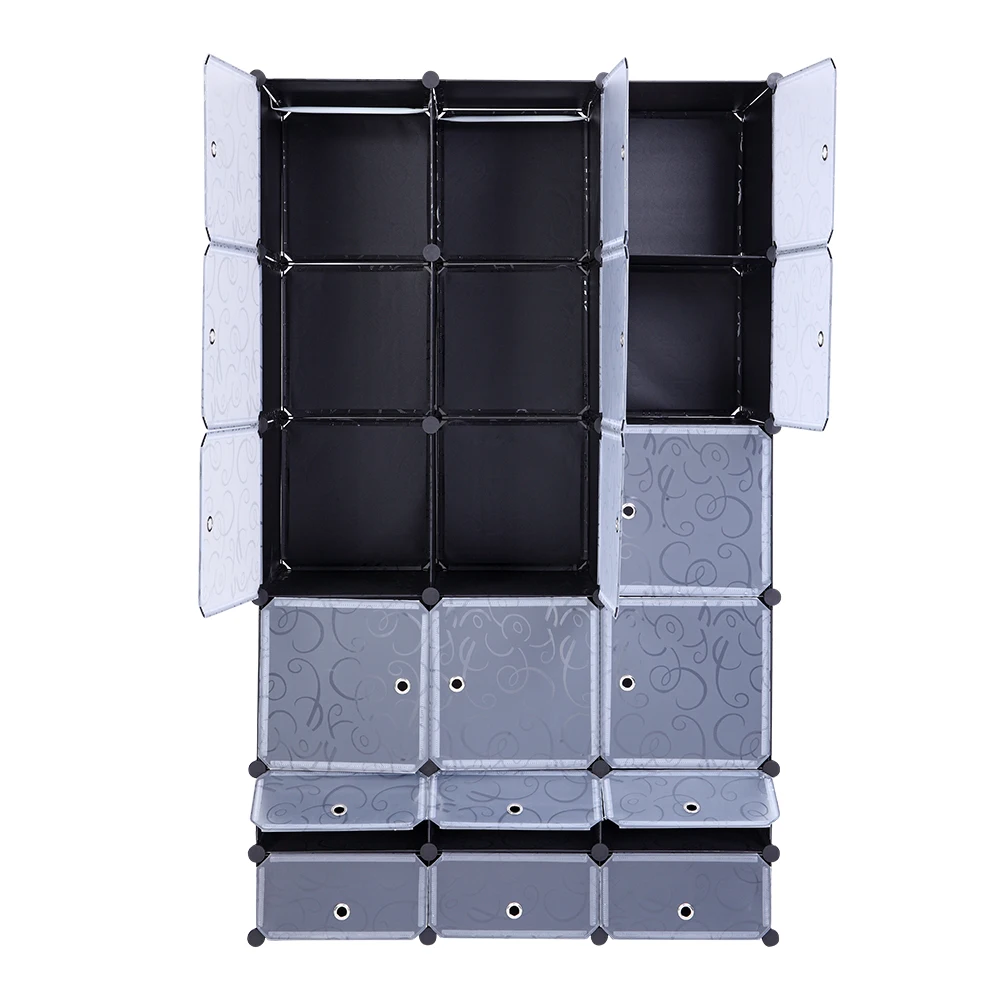 18-Cube DIY Modular Cubby Shelving Storage Organizer Extra Large Wardrobe with Clothes Rod Bedroom Furniture Wardrobe