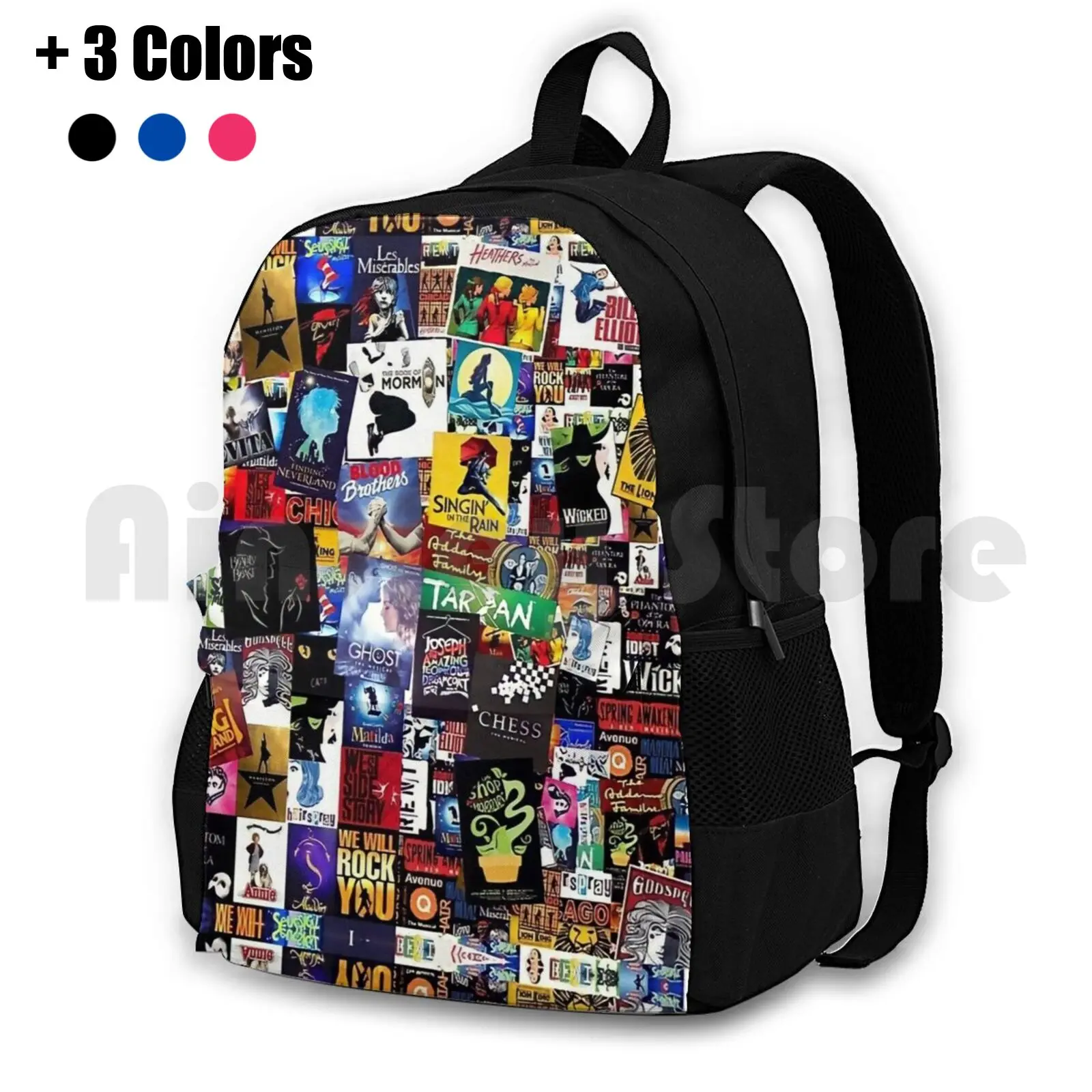 Musicals Collage Iv Outdoor Hiking Backpack Waterproof Camping Travel Musicals Music Theatre Broadway Westend London New York