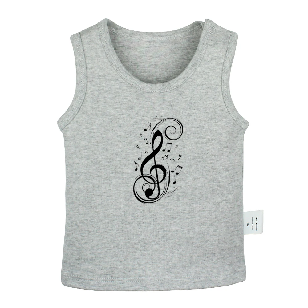 Retro Art Music Notation Treble Clef Violin Horse Design Newborn Baby Tank Tops Toddler Vest Sleeveless Infant Cotton Clothes