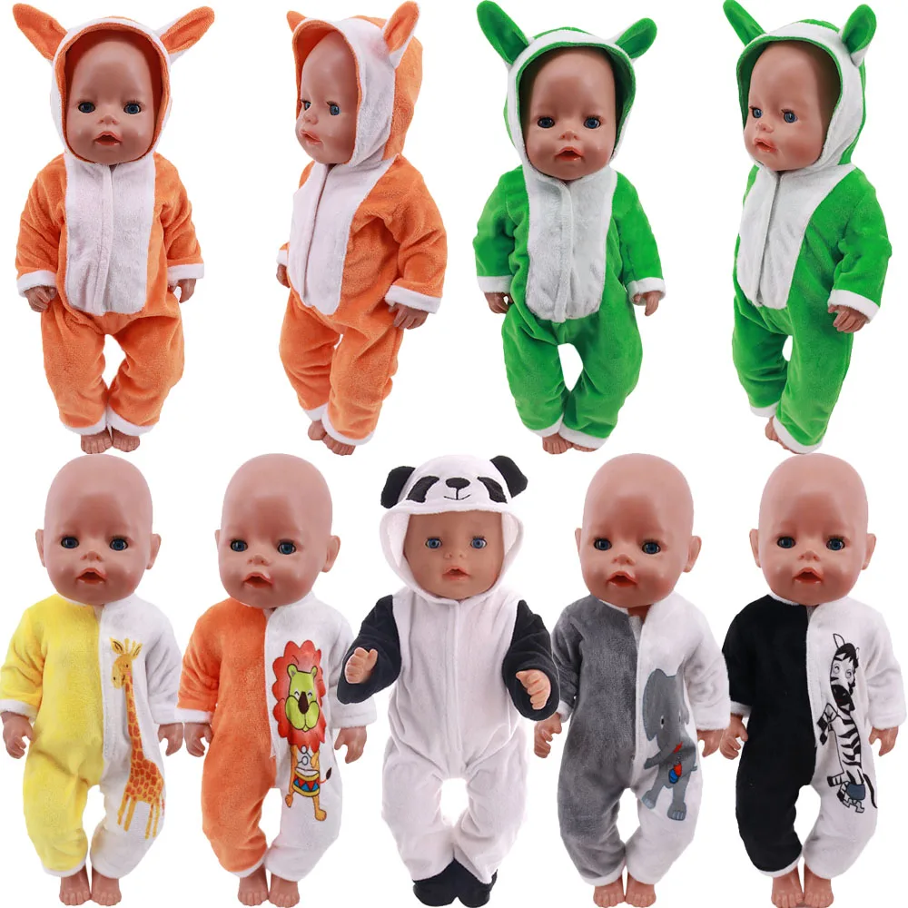 Plush Pajamas Animal Print Doll Clothes For 18Inch American Doll Girl&43Cm New Born Baby,Generation Accessories Animal Ears,Toys