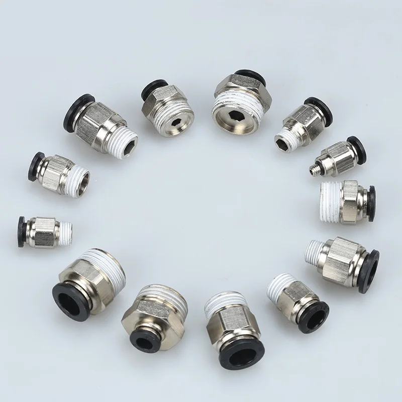 Junta neumática roscada, Unión recta negra, PC12-04/PC8-02/PC10-03/PC6-02 PC