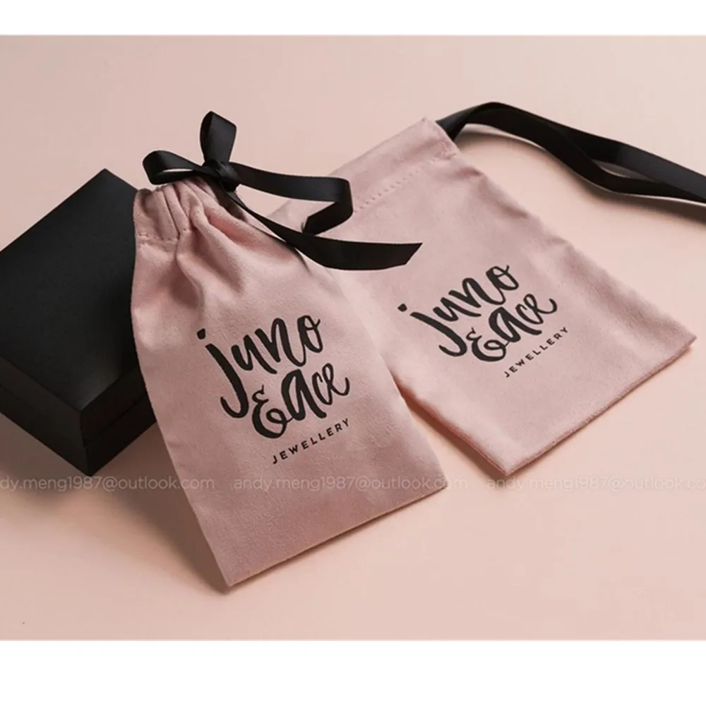 personalized 50 jewelry packaging bags  logo print drawstring bags custom pouches chic wedding favor bags pink flannel bags