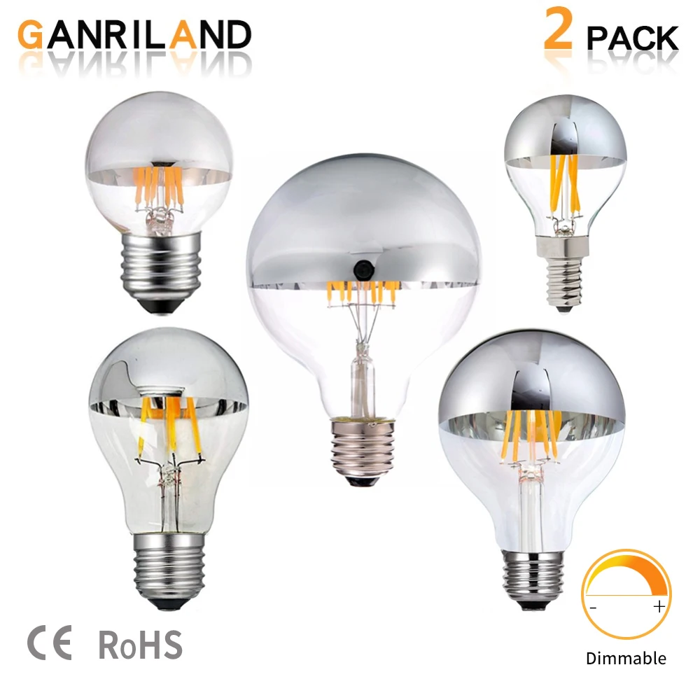 E14 E27 Led Filament Dimmable Sliver Light Bulb G45 Silver Mirror Top Retro Globe Lamp 8W Led Edison Bulbs E12 Warm White 2700K