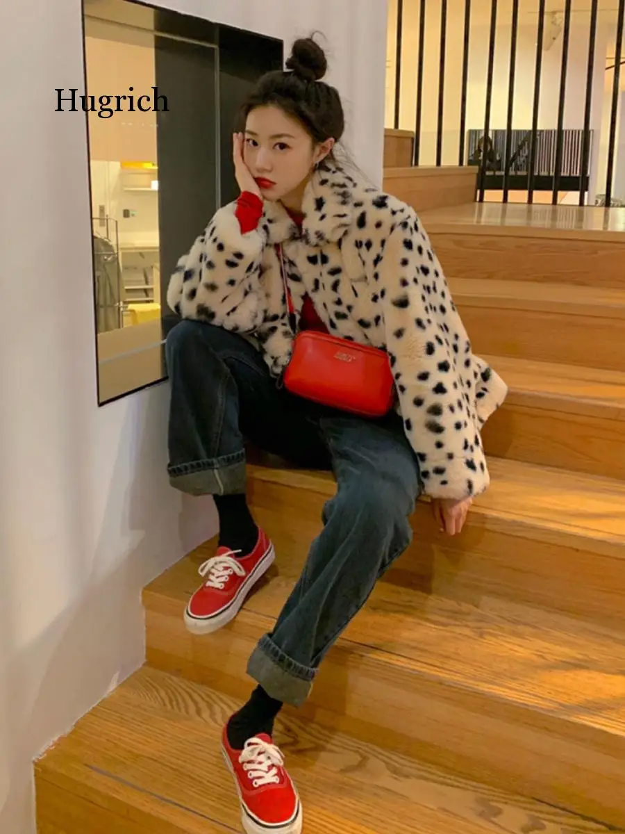 Plush Jacket Women Winter Short 2021 New Korean Version of Loose Lamb Wool Faux Fur Leopard Print Fur Coat Women Winter