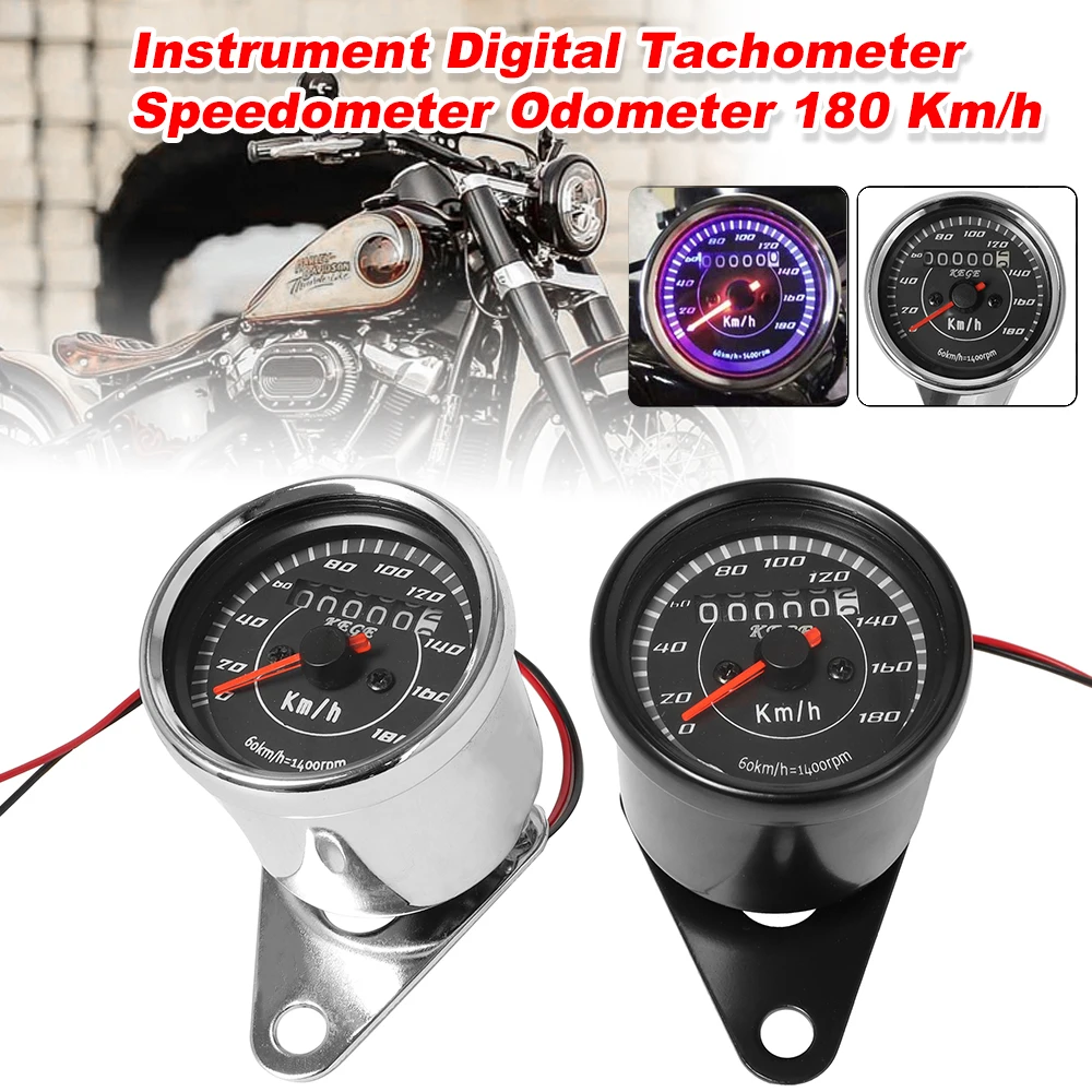 Universal Motorcycle Speedometer Black/ Chrome LED Light Odometer Speed Meter Gauge Mile For Harley Honda Cafe Racer Motorbike