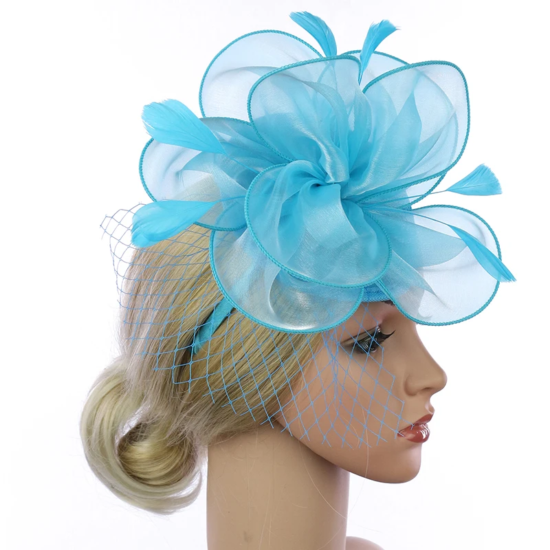 Fascinateur de chapeau en filet de fausses plumes pour filles et femmes, ornement de cheveux, document solide, vêtements de sauna, mariages, fête de thé, LL @ 17