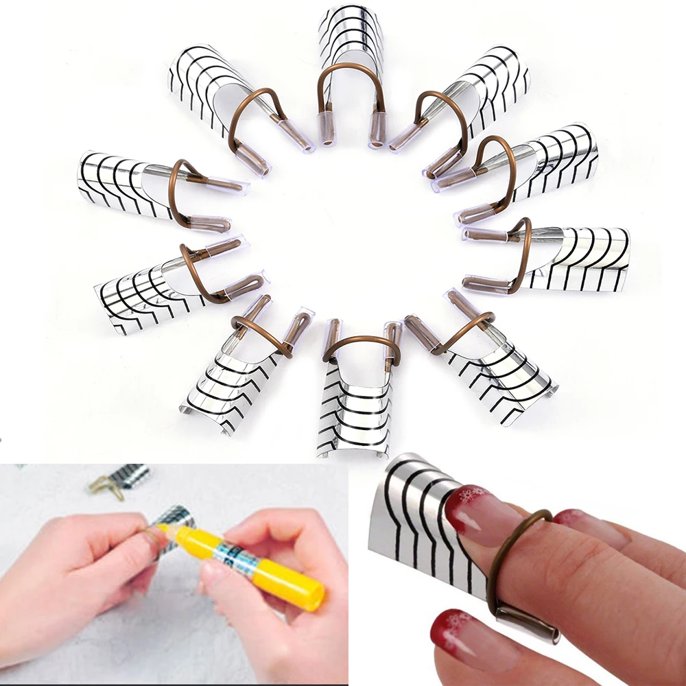 10Pcs Reusable Aluminum Nail Extension Pallets Tips Forms Nail Art Extension Sticker Builder Form Guide Stencil Manicure Tools