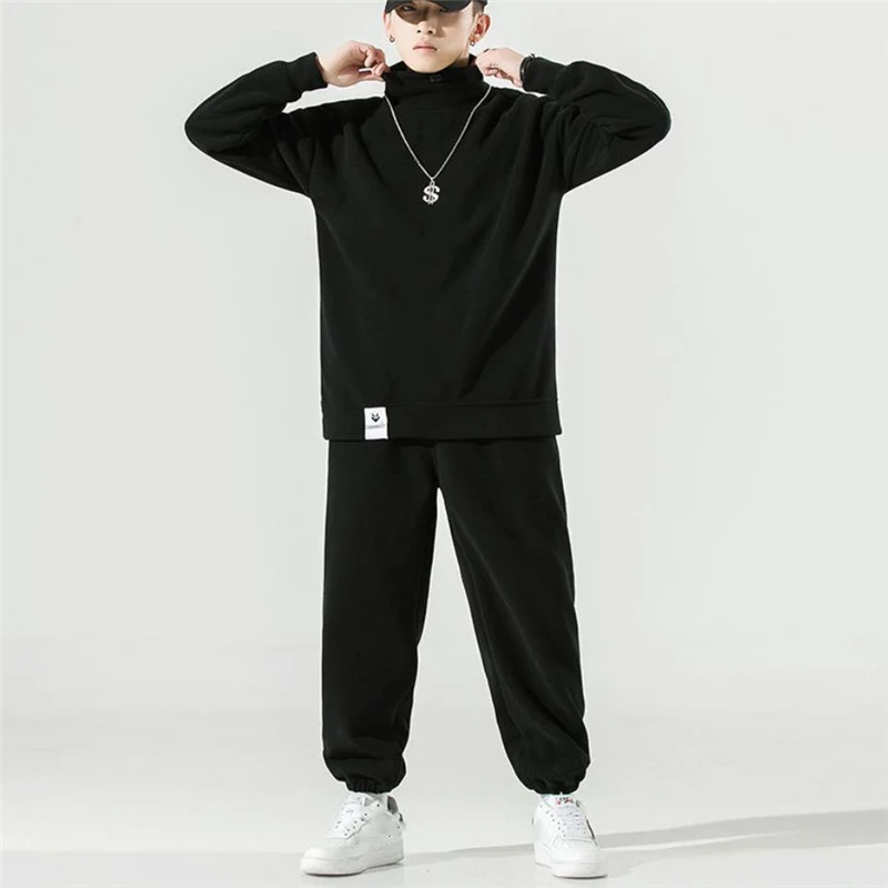 Autumn 2021 Warm Suit Men Two Piece Sets Comfort Fleece Top and Elastic Waist Trousers Loose Clothes Big Size Sportwear Outdoor