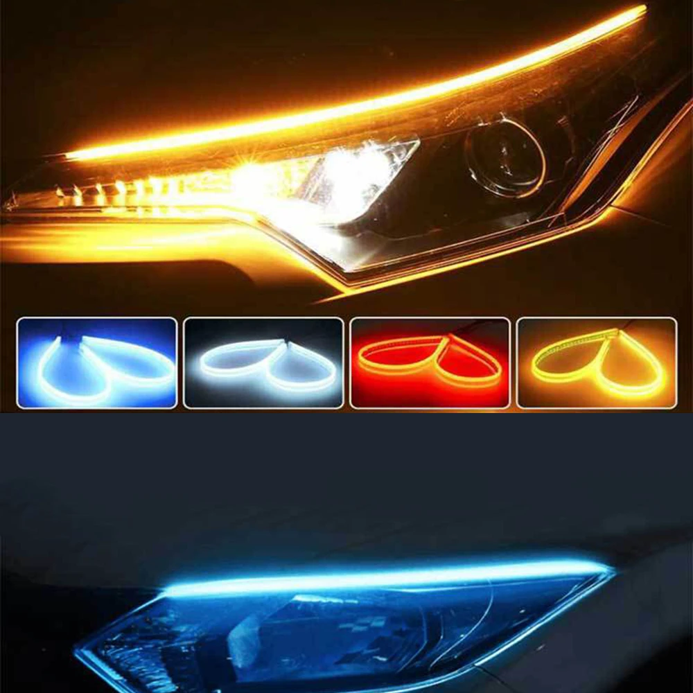 2Pcs DRL Car Flexible LED Daytime Running Lights Turn Signal Lamp Headlight Waterproof 30cm 45cm 60cm White Red Yellow Blue