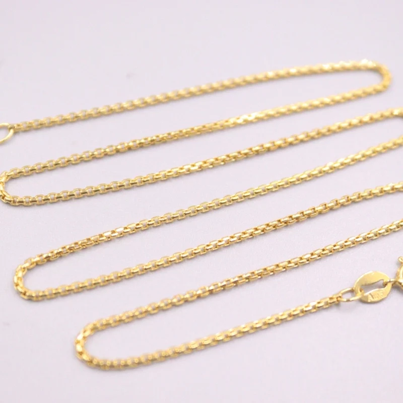 

Fine Pure Au 750 18kt Yellow Gold Chain 1.1mmW Women Square Box Link Necklace 16.5inch 2-2.2g