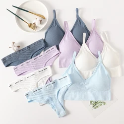 Seamless Women Bra Panties Set Sexy Thong Active Bra Crop Top Female Sexy Lingerie Set Sport Fitness Top Stretchy Underwear Set